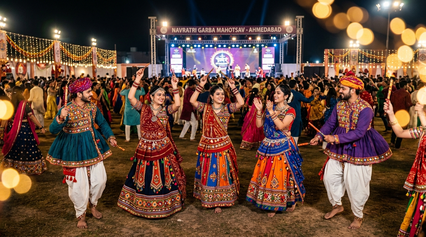 Mandavadi Navratri Garba festival crowd in Ahmedabad